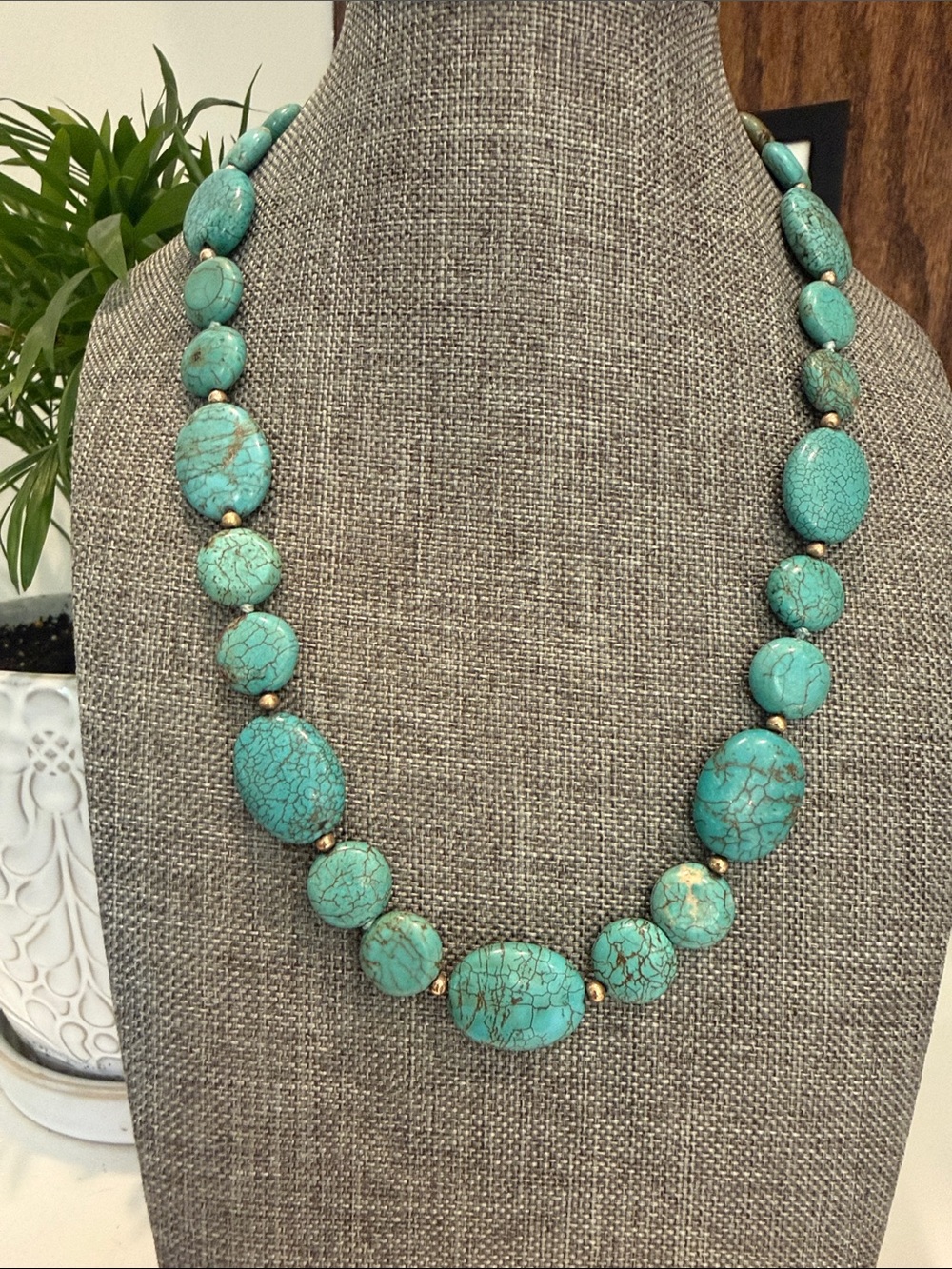 Genuine Turquoise Hand-Knotted Graduated Bead Necklace | 14K Gold Clasp